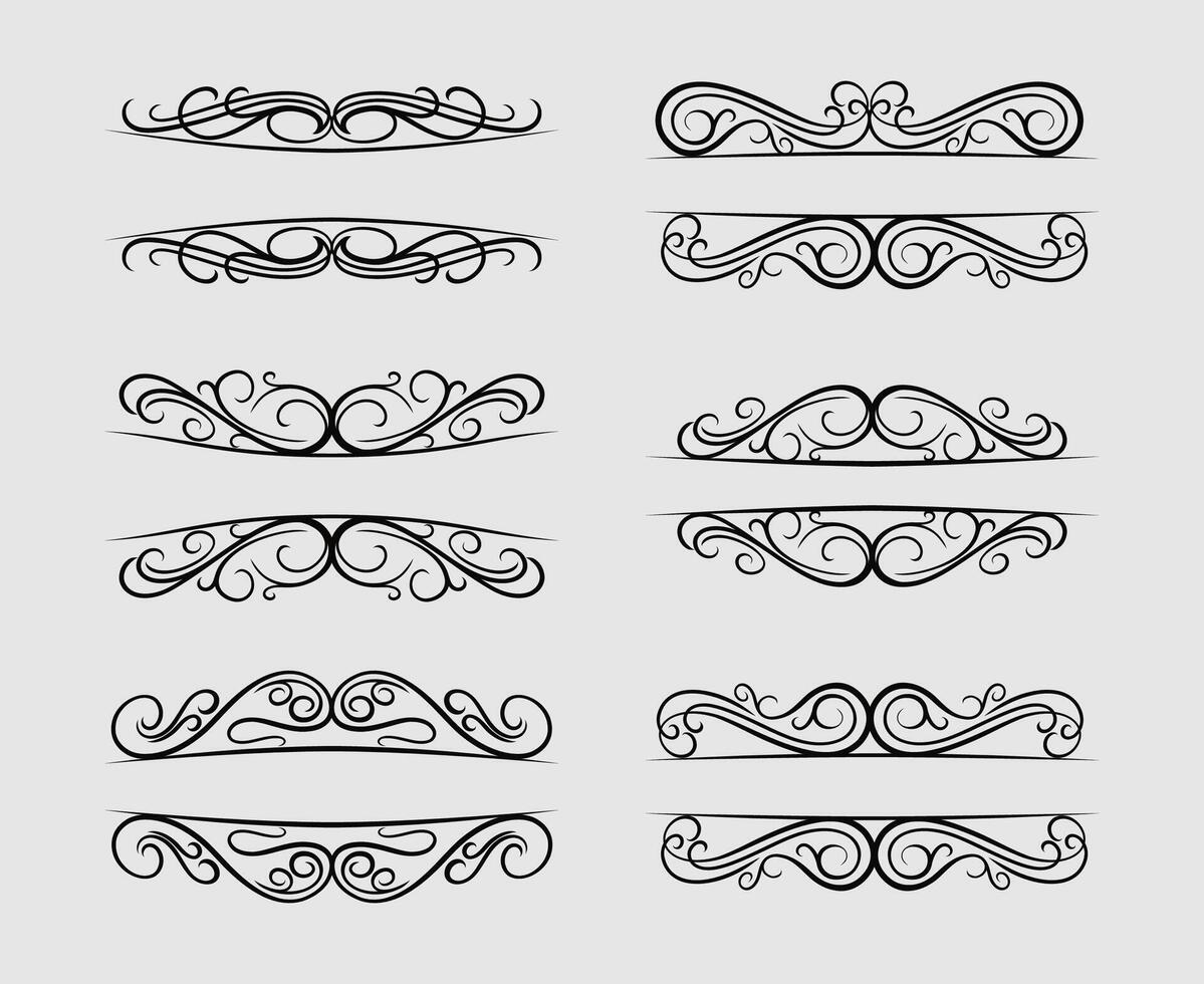 collection of decorative elements of swirl borders and dividers isolated on white vector