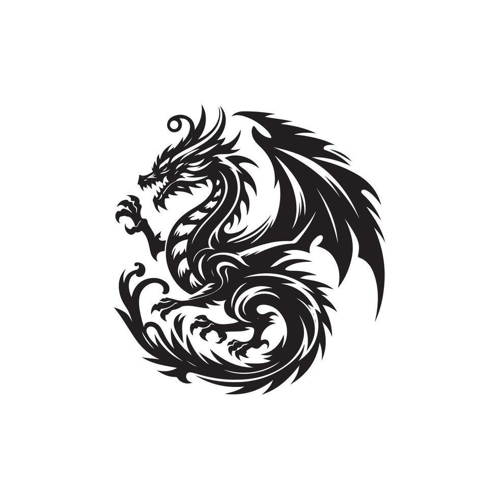 dragon silhouette logo illustration design vector