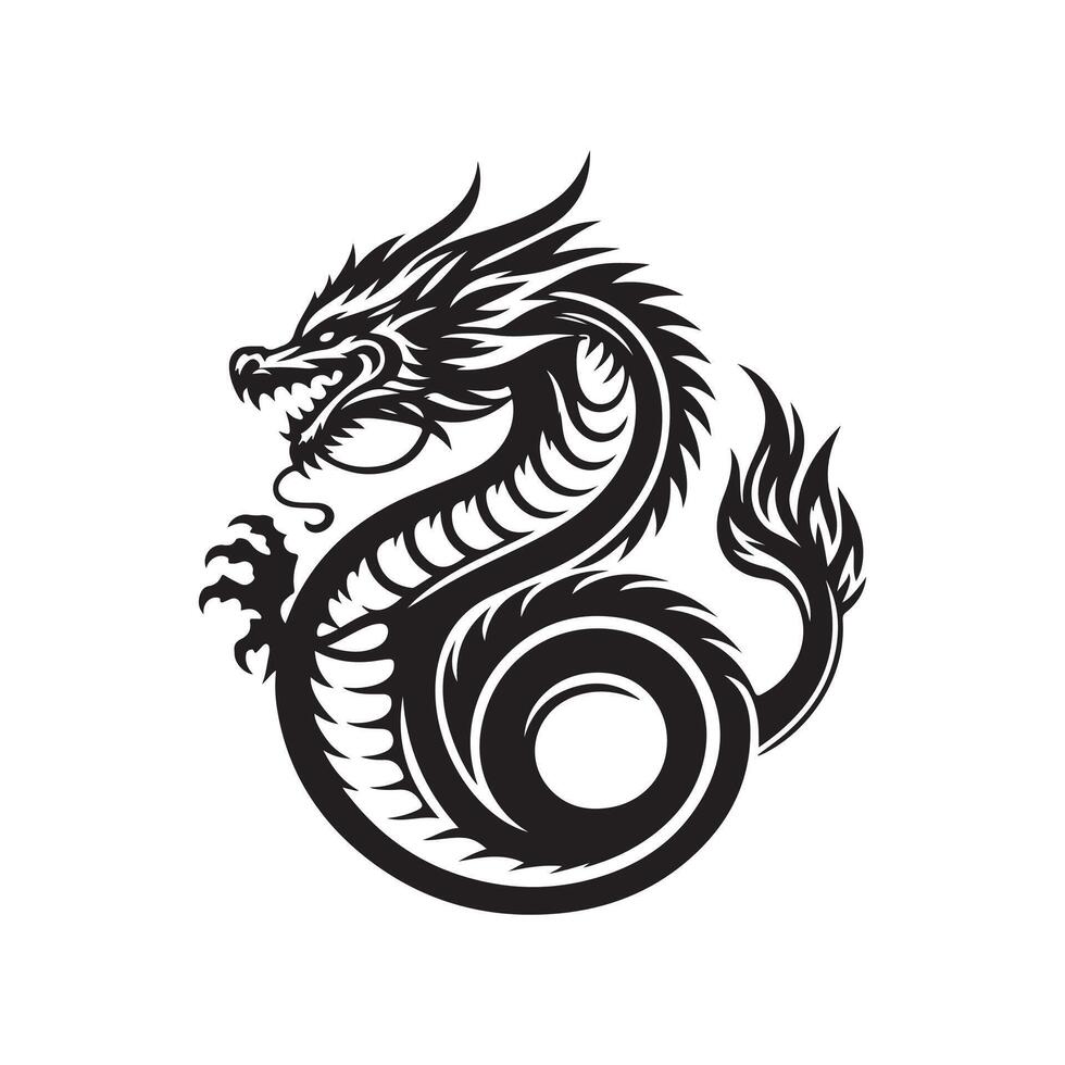 dragon silhouette logo illustration design vector