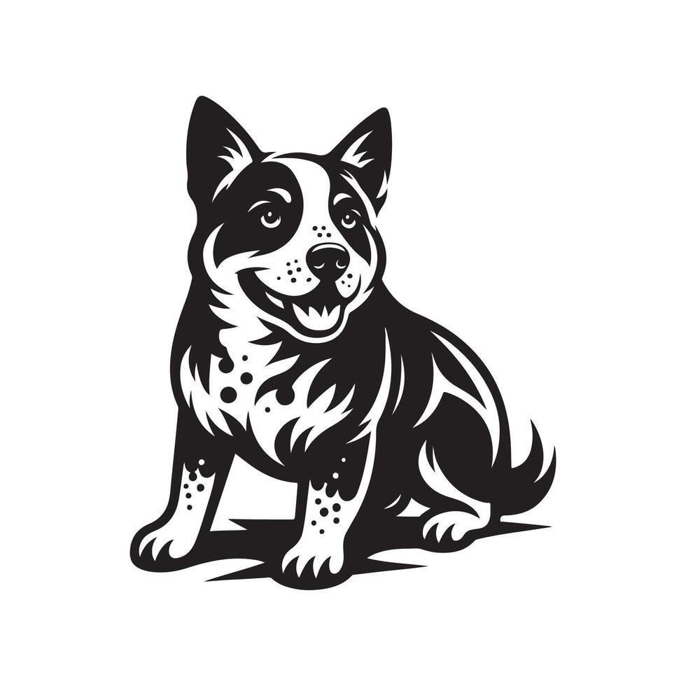 Australian Cattle Dog silhouette logo design black and white vector
