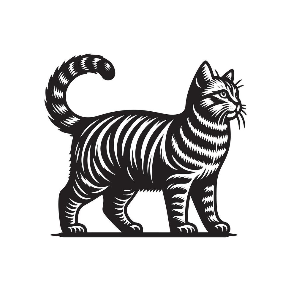 Tabby cat silhouette illustration design vector