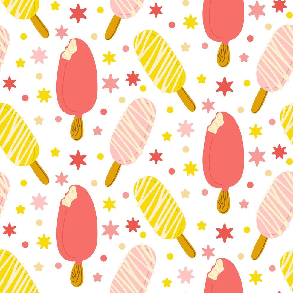Bright seamless pattern with fruit ice cream vector