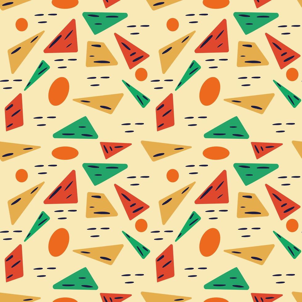 Abstract geometrical seamless pattern in bold colors with geometric shapes. Contemporary illustration, cover, template, wrapping, paper, textile, poster, etc. vector