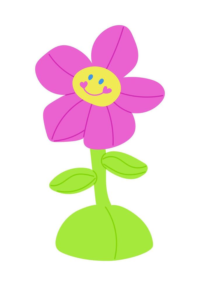 Soft toy nostalgic flower from 2000s in neon colors. flat illustration isolated on white background. Perfect for decoration, stickers and logo vector