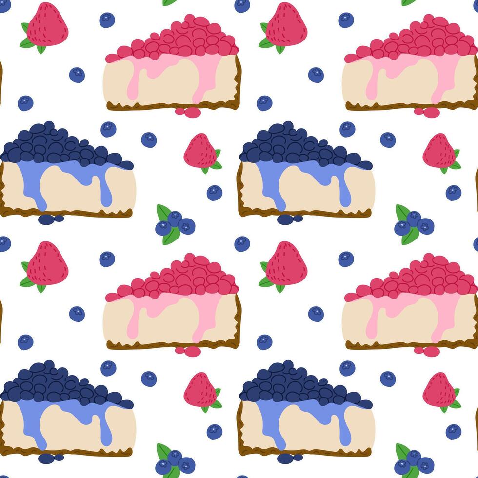 Flat seamless pattern with pieces of cheesecakes vector