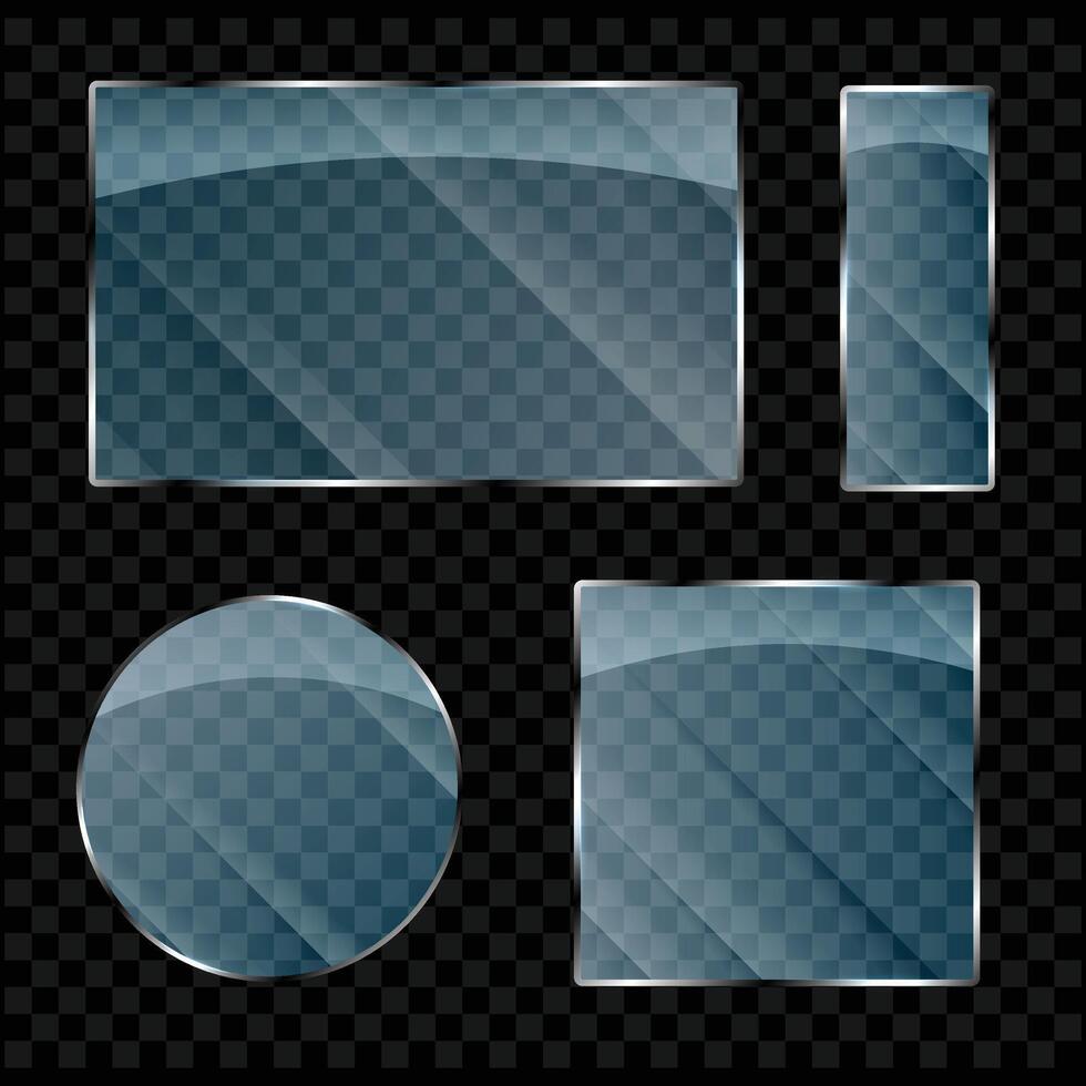 Glass frame set dark background. vector