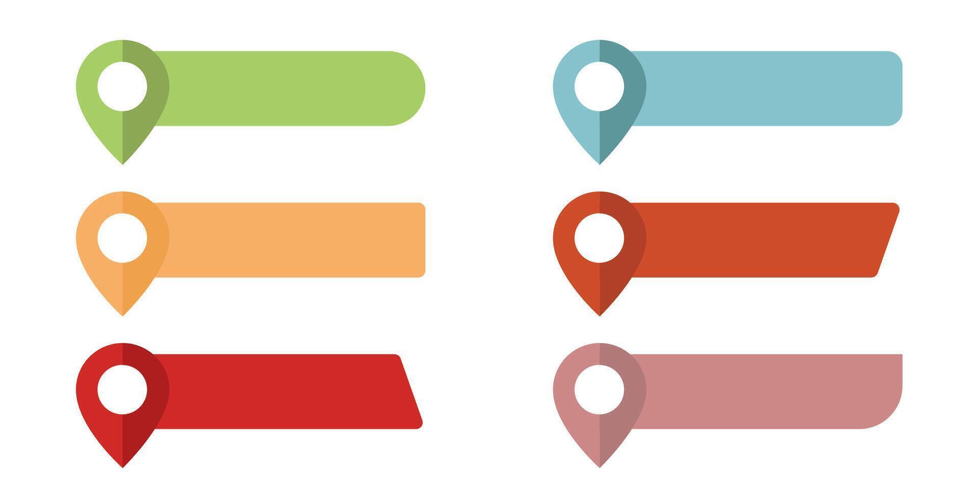 Map pointers icon set. Location icons or geolocations. design element set. Pointer icon pin on the map with space for text. Pin text tag. vector