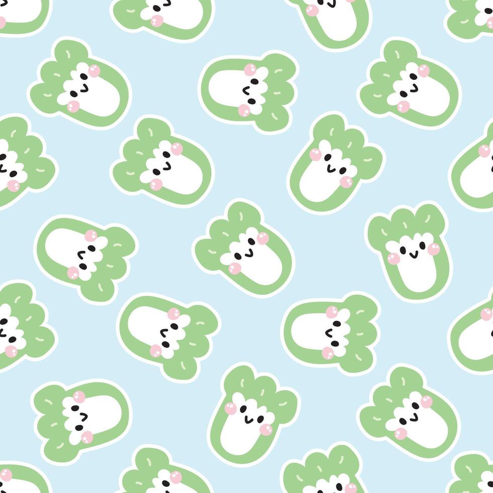 Seamless pattern of cute smile face chinese cabbage on pastel background.Fresh.Fruit and vegetables.Character cartoon design.Image for card,poster,baby clothing.Kawaii.Illustration vector