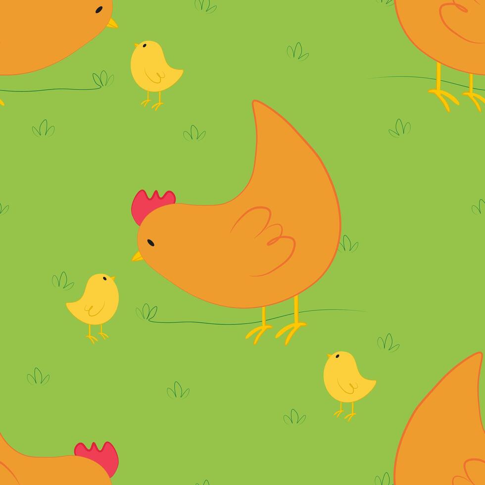 Seamless pattern with chickens and chicks. background with farm poultry vector