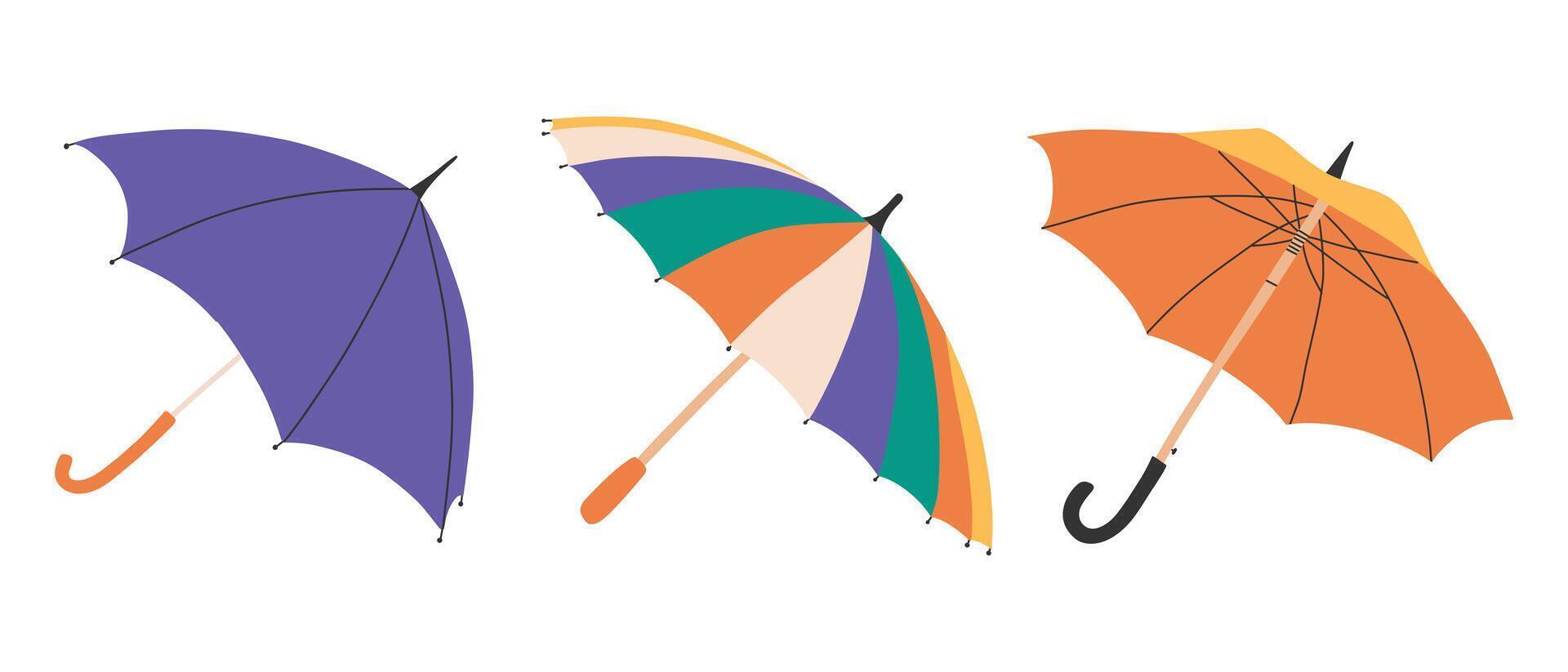 Set of Umbrella in flat style isolated on white background. Umbrella season. Hand drawn open umbrella. illustration. vector