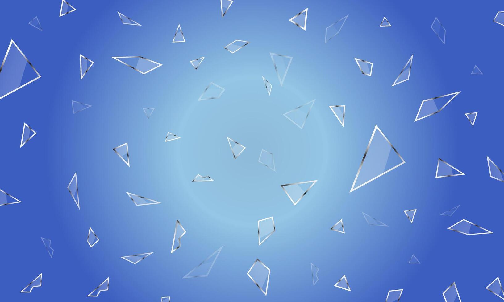 Scattered glass shatters. Pieces of glassy shards, broken window shard and cracked glass on blue background. vector