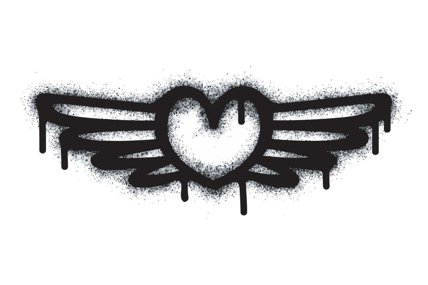 Spray heart sign with graffiti wings painted in black on white. Symbol of love falling in heart. isolated on white background. vector