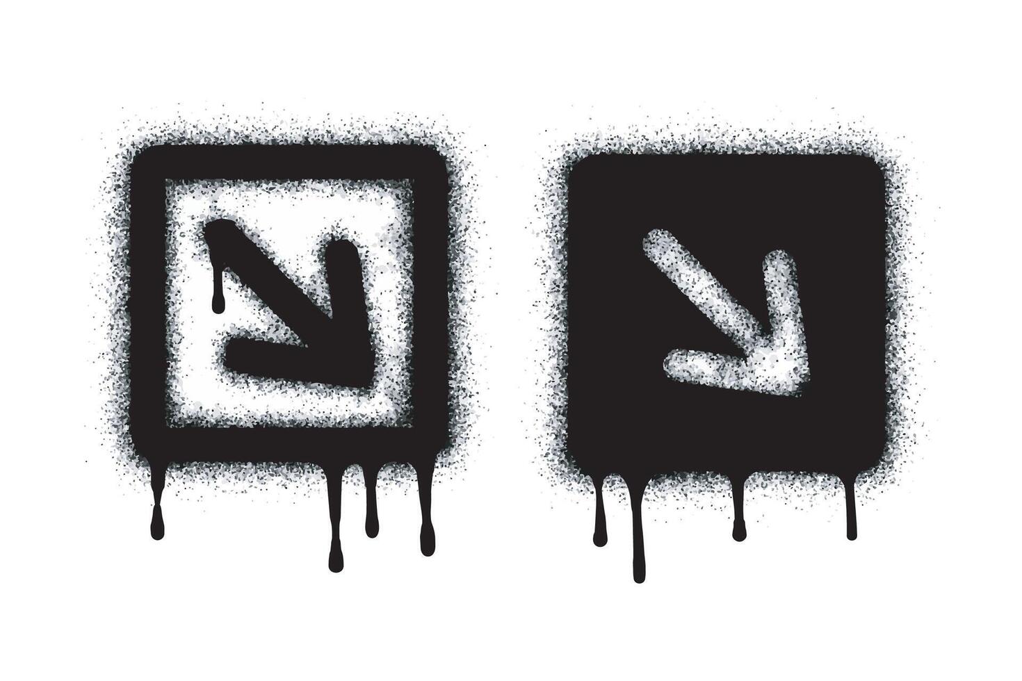 Spray Painted Graffiti arrow button isolated on white background. graffiti right direction arrow with overspray in black on white. vector