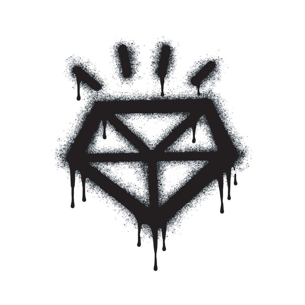Spray Painted Graffiti diamond Sprayed isolated with a white background. graffiti diamond with over spray in black over white. vector