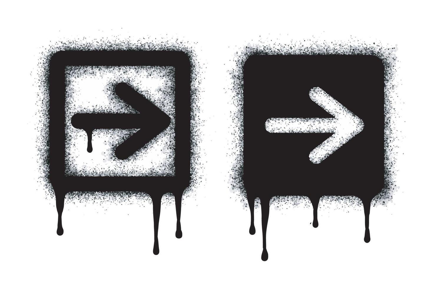 Spray Painted Graffiti arrow button isolated on white background. graffiti right direction arrow with overspray in black on white. vector