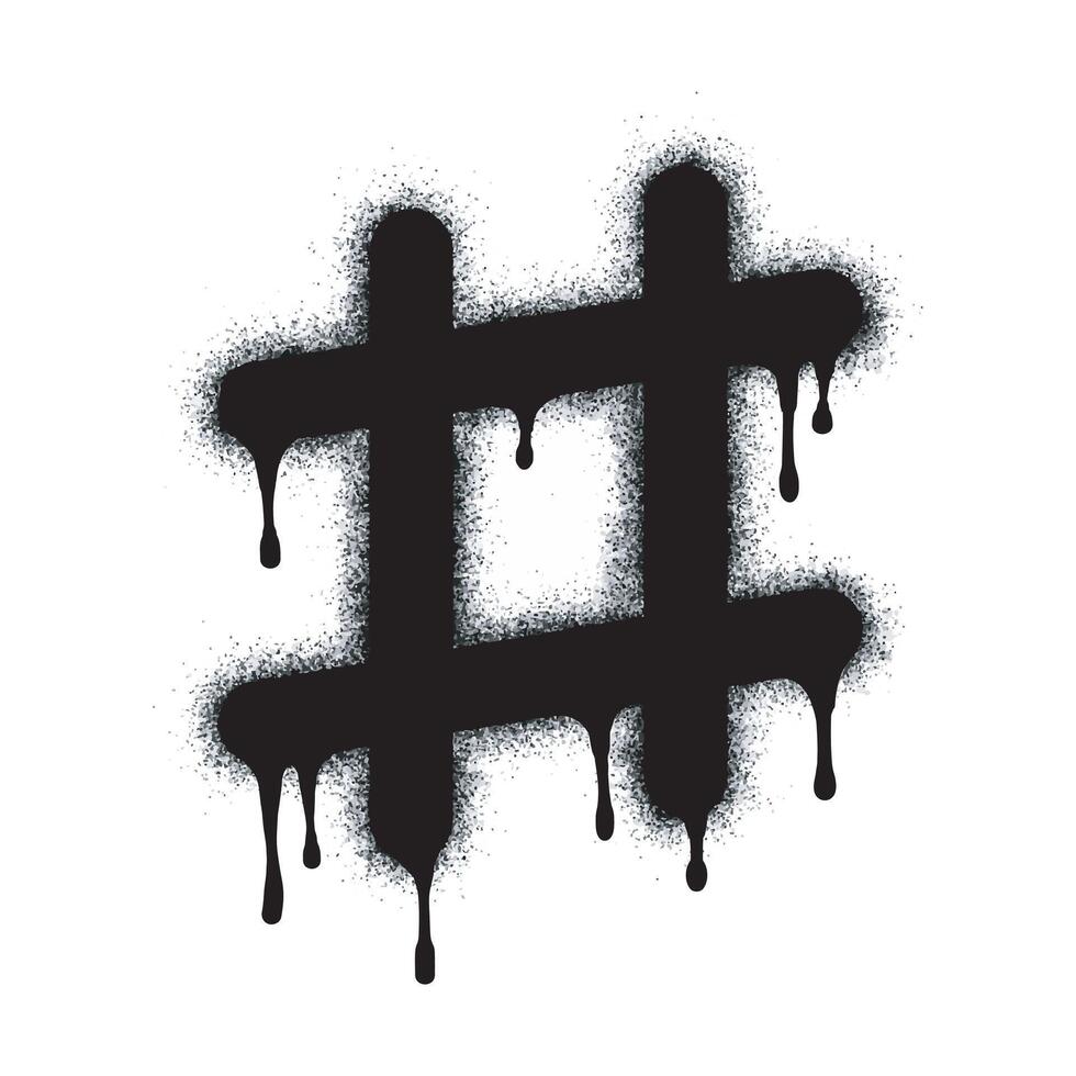 Spray Painted Graffiti hashtag icon Sprayed isolated with a white background. graffiti hash tag with over spray in black over white. vector