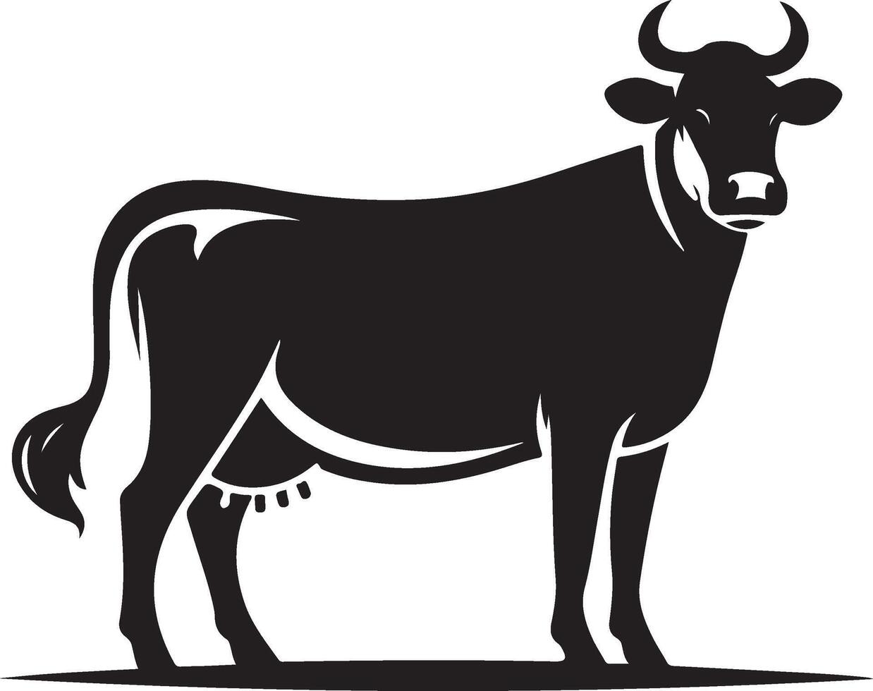 Cows Silhouettes In Different Poses Cow Grazing On Meadow vector