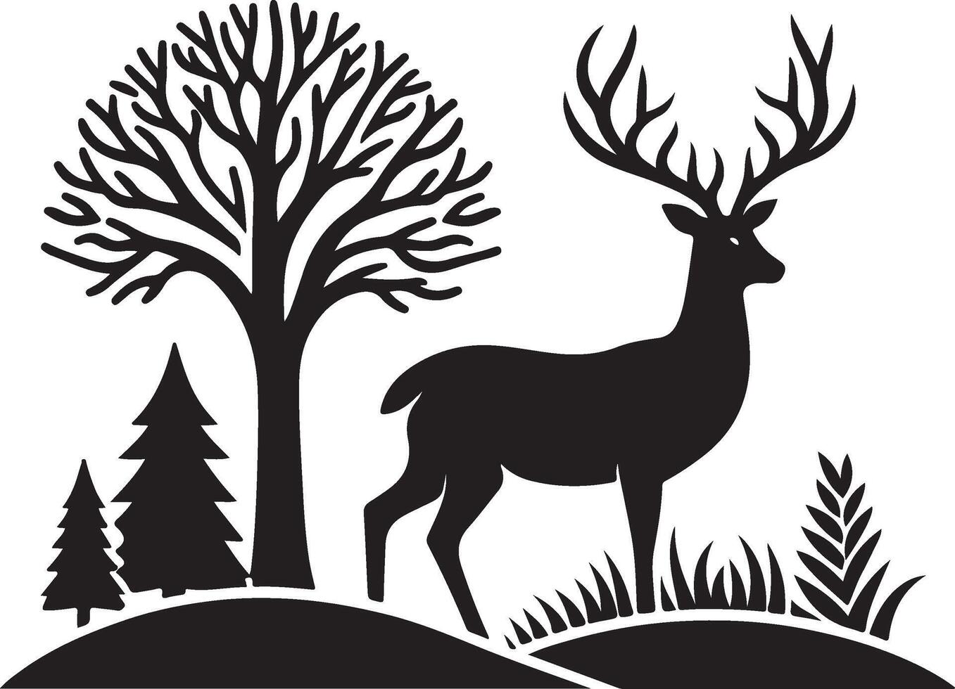 deer full silhouette lying and running laser cutting engraving vector