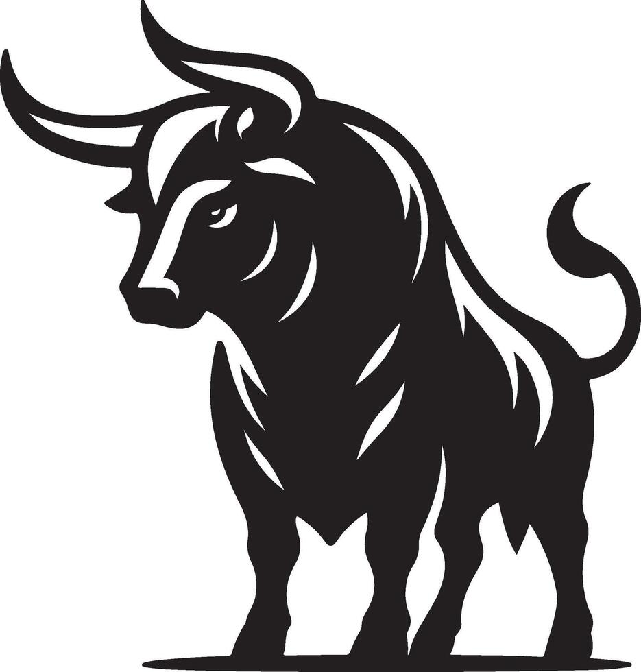 Quality black and white silhouette of a bull running and ready to charge and fight vector