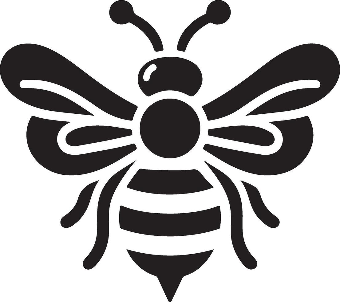 Graphic illustration of silhouette honey bee. Isolated on background drawing for honey products, package, design. vector
