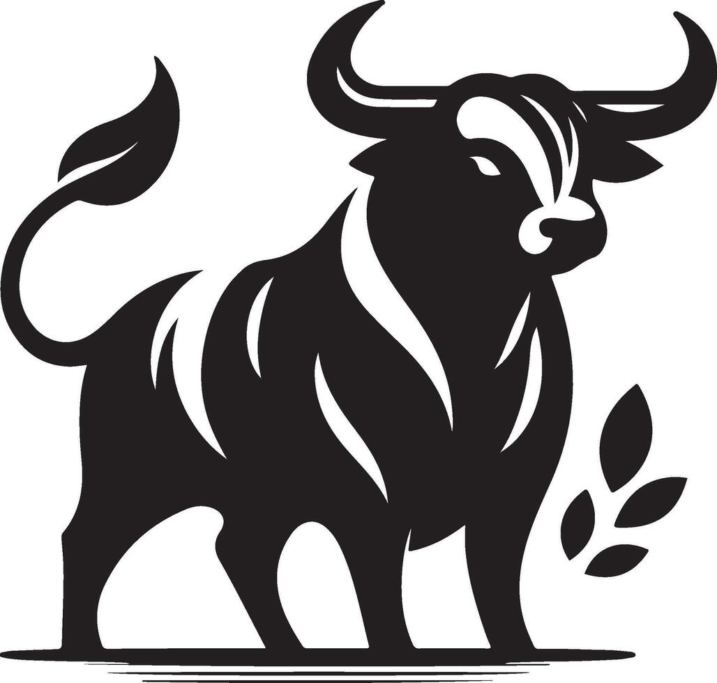 ull in dynamic stance threatening animal illustration silhouette vector