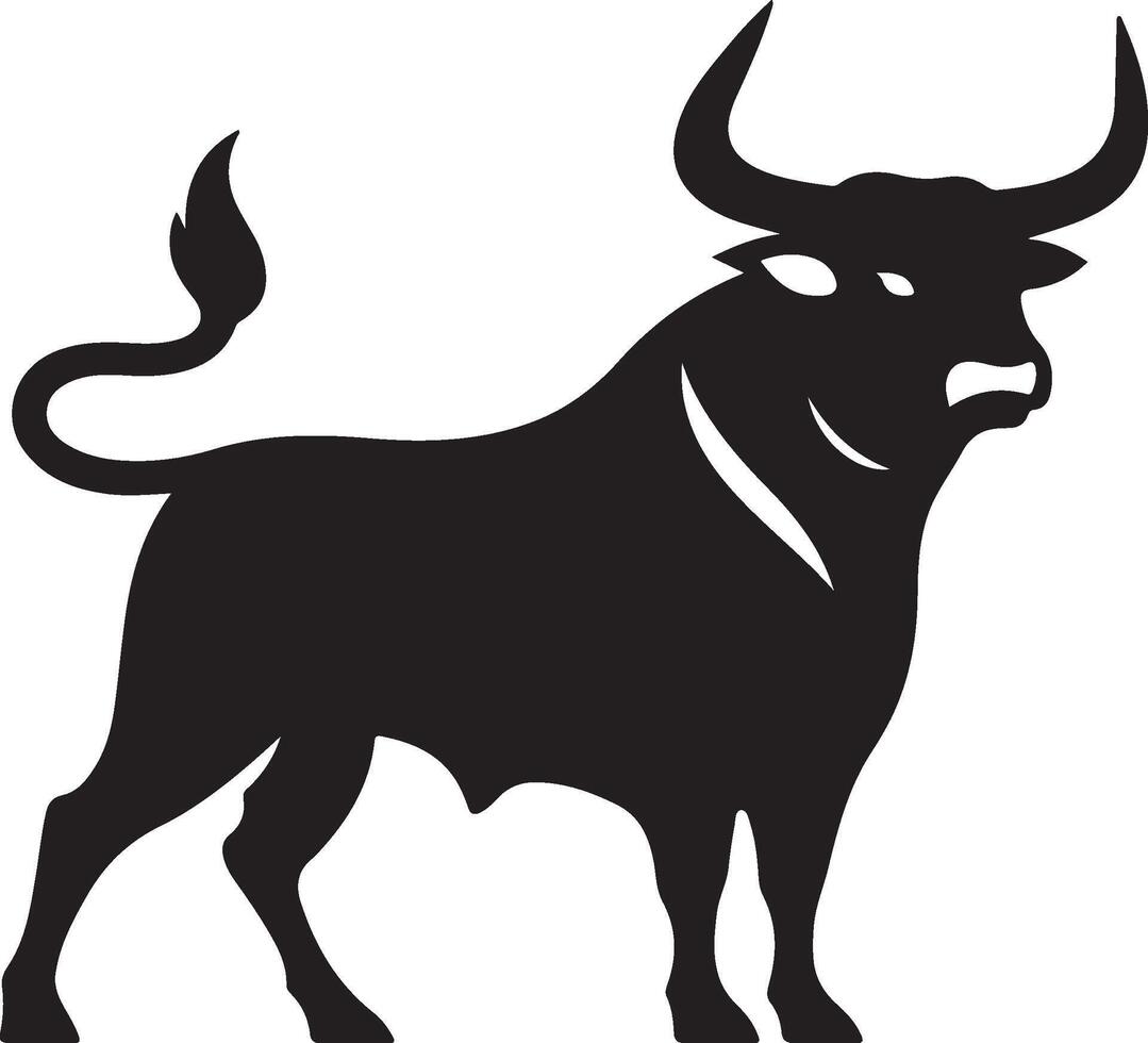Stylized silhouettes of standing in different poses and butting up bull vector