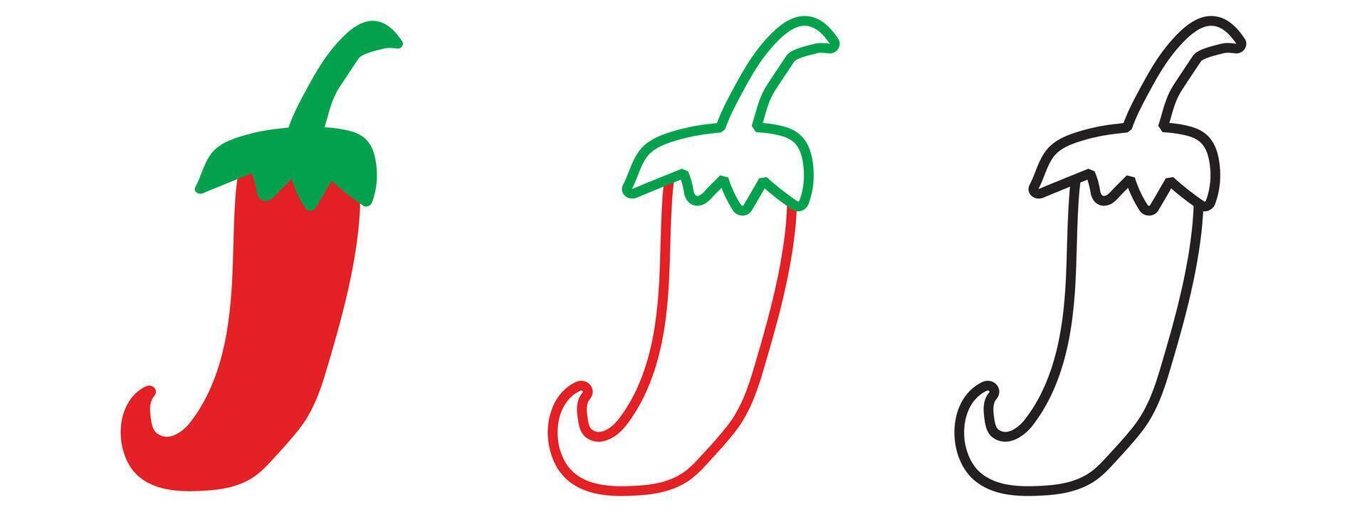 Chili peppers. Flat and outline design. Vegetable. Hand drawn design. Illustration on white background. vector