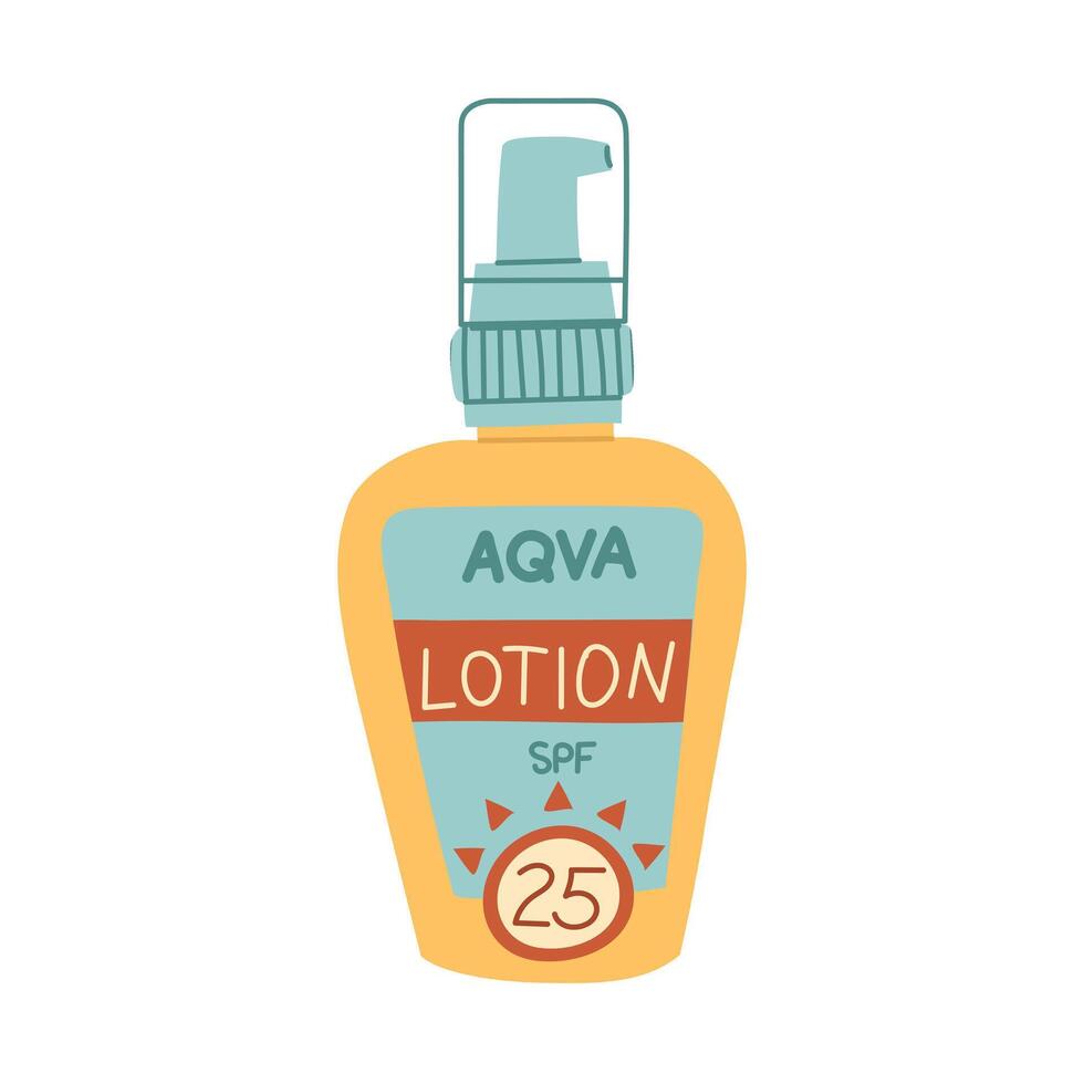 jar of sunscreen. lotion is in a closed tube with a dispenser. Cosmetics. Face and body care products. The icon of the Spf 25 lotion jar. A object in a flat style. Retro colors. Isolated object vector
