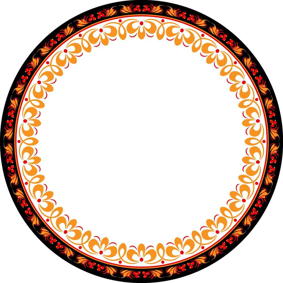 Traditional Russian Ornament. Hohloma. Round Frame vector