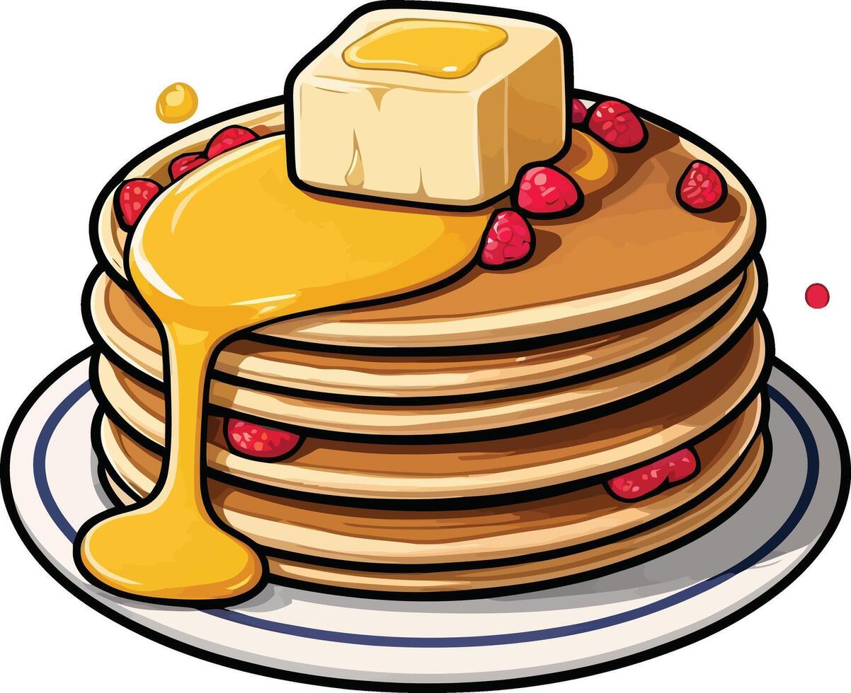 Delicious Pancakes butter and Syrup with Fruits Clipart Illustrations vector