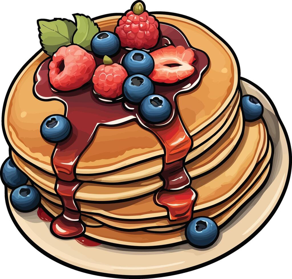 Delicious Pancakes butter and Syrup with Fruits Clipart Illustrations vector