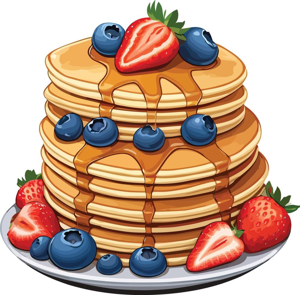Delicious Pancakes butter and Syrup with Fruits Clipart Illustrations vector