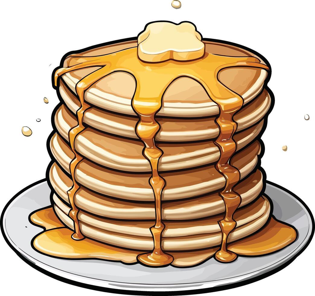 Delicious Pancakes butter and Syrup with Fruits Clipart Illustrations vector