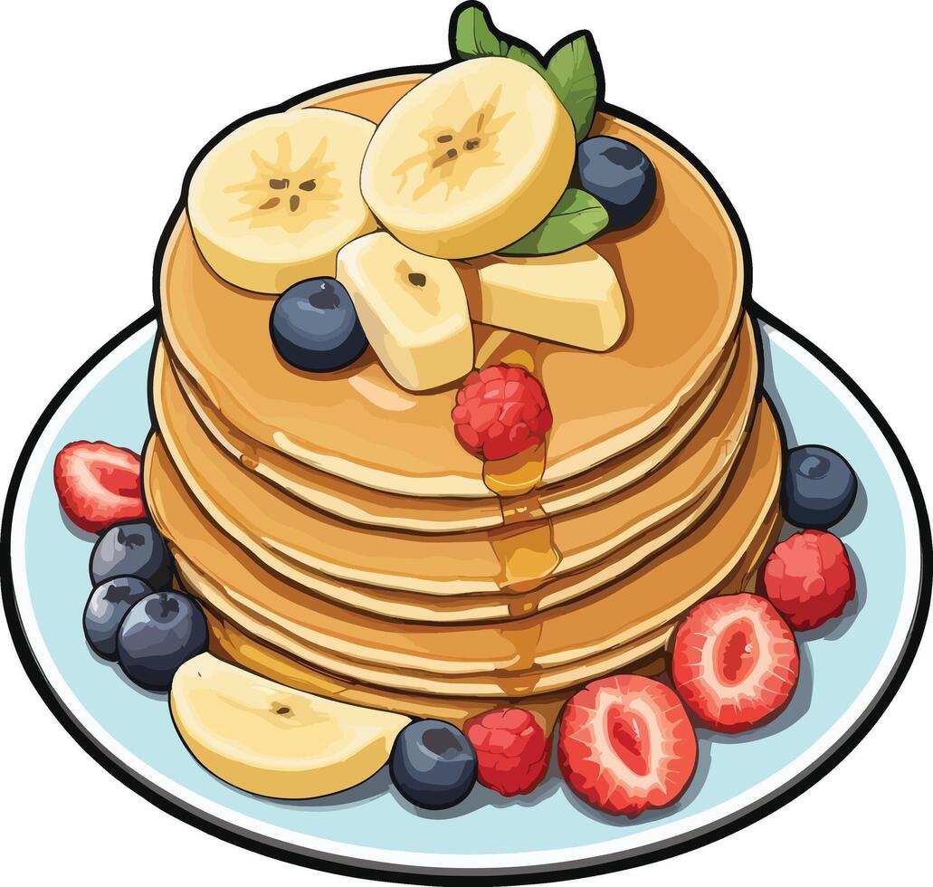 Delicious Pancakes butter and Syrup with Fruits Clipart Illustrations vector