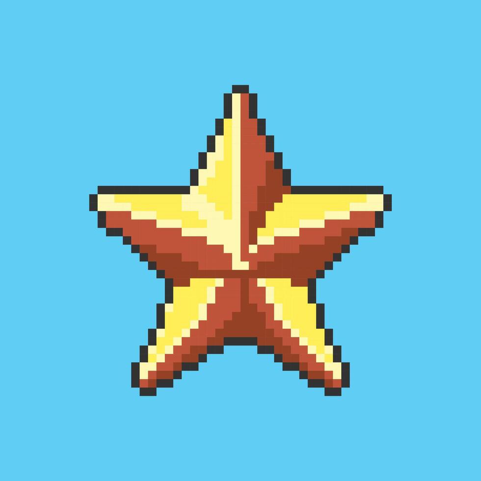 Pixel art golden star game asset design vector
