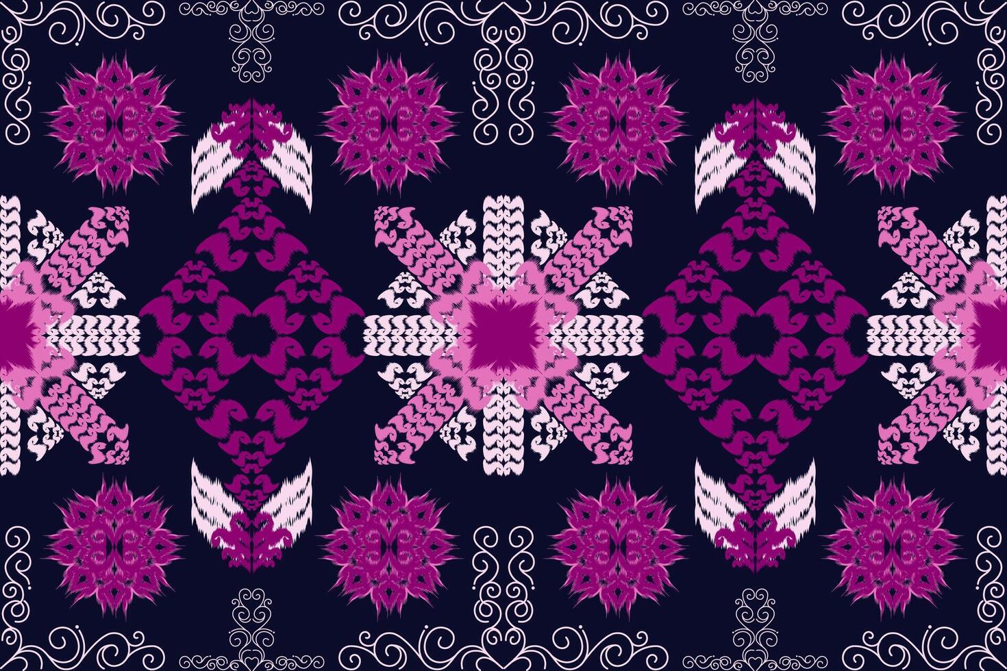 Native Asian style ikat fabric designs decorate rugs, pillows and interiors. vector