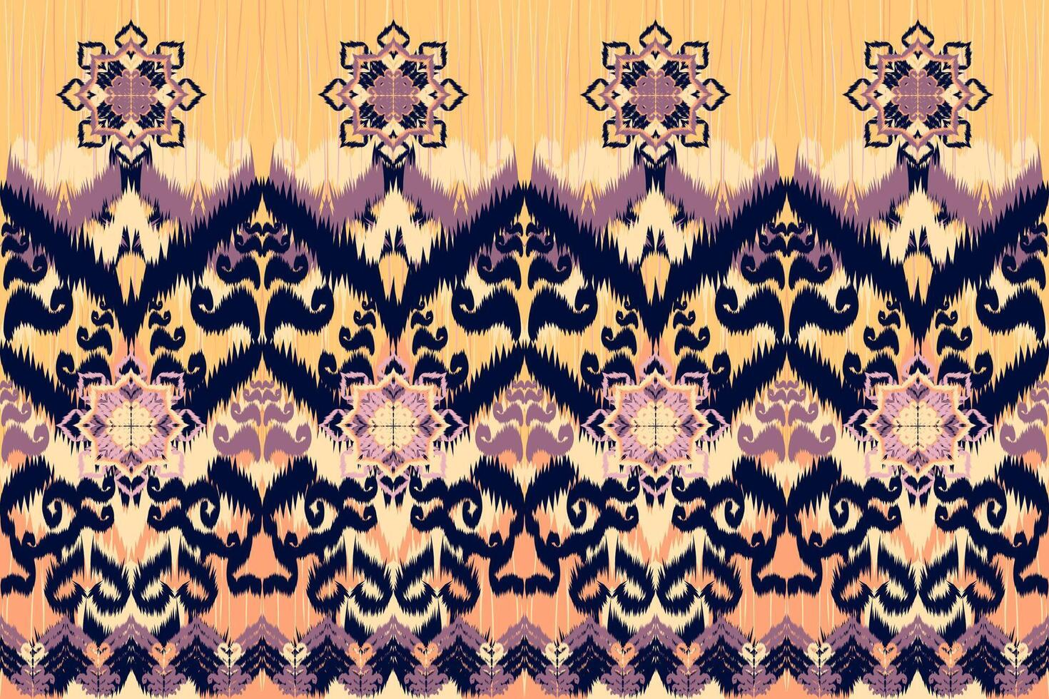 Native Asian style ikat fabric designs decorate rugs, pillows and interiors. vector