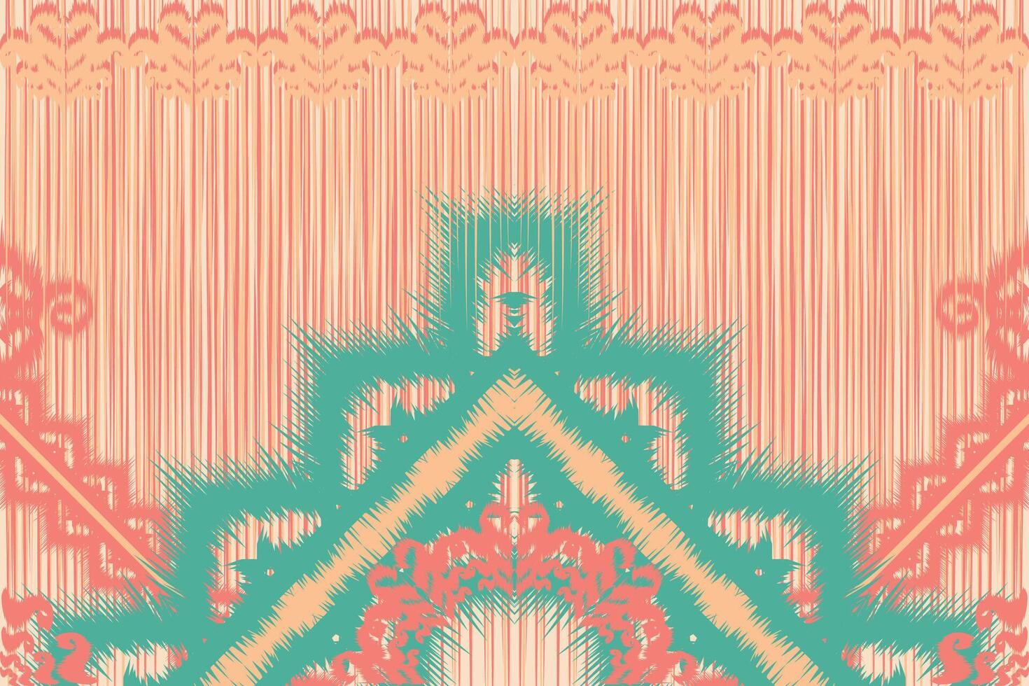Native Asian style ikat fabric designs decorate rugs, pillows and interiors. vector