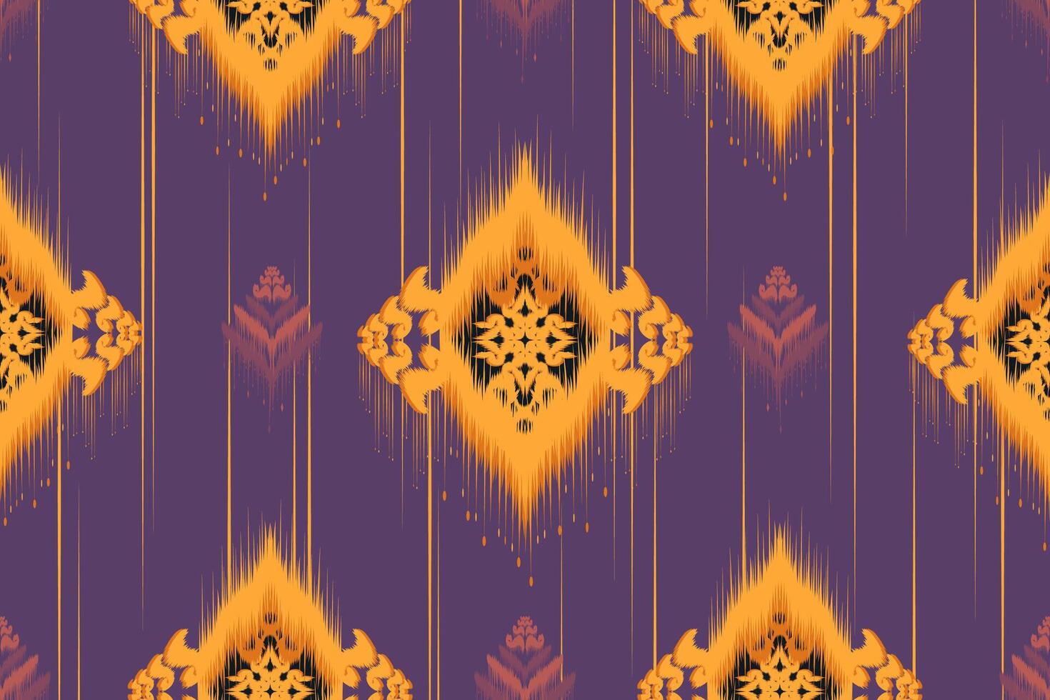 Native Asian style ikat fabric designs decorate rugs, pillows and interiors. vector