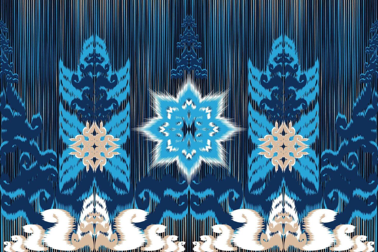 Native Asian style ikat fabric designs decorate rugs, pillows and interiors. vector