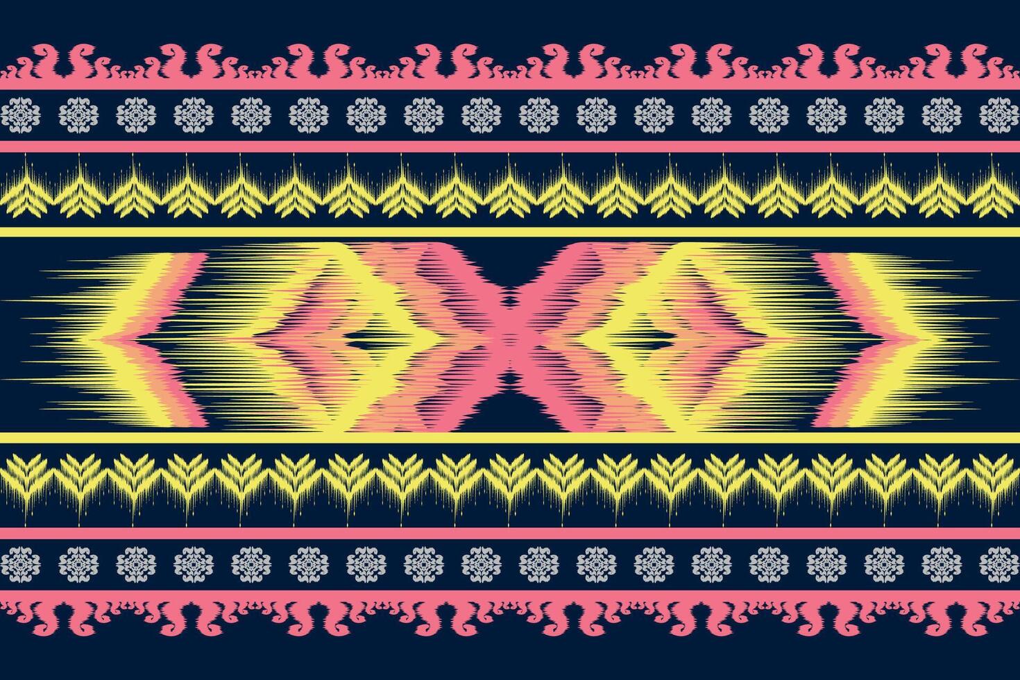 Native Asian style ikat fabric designs decorate rugs, pillows and interiors. vector