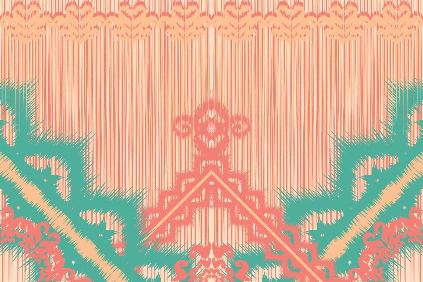 Native Asian style ikat fabric designs decorate rugs, pillows and interiors. vector