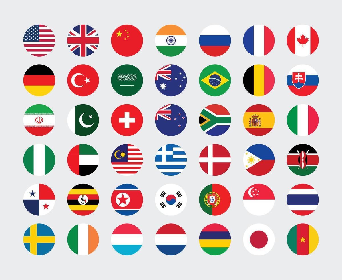 Giant Round Flag Collection. Set of Country National Flag. vector