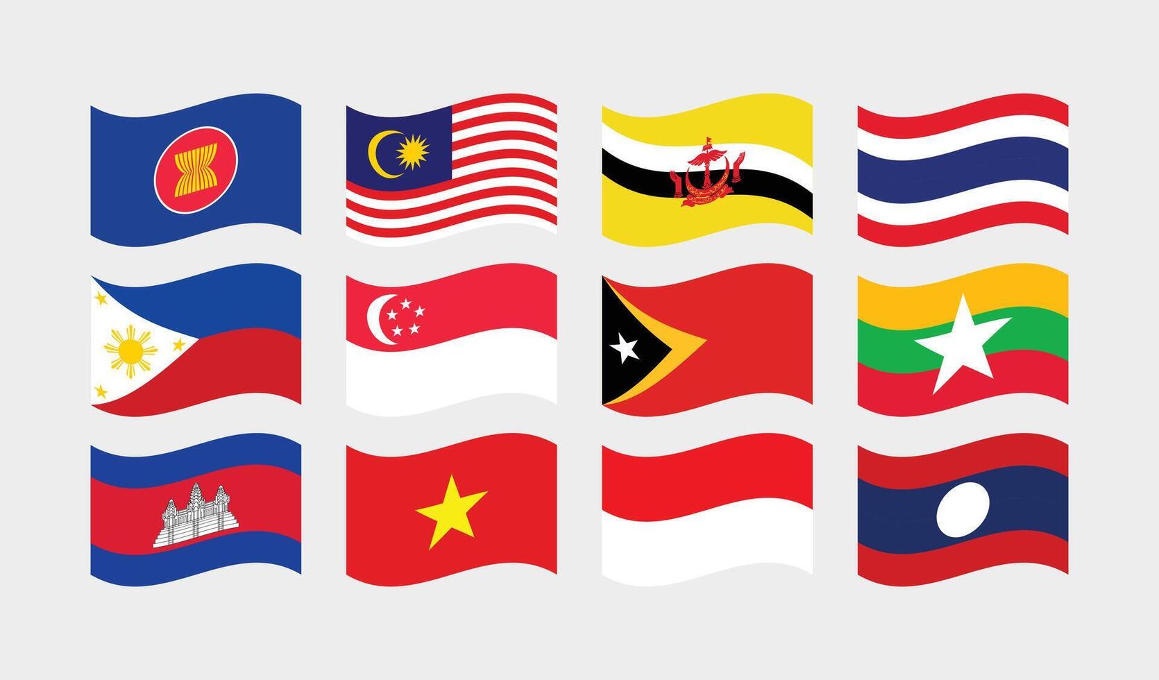 National Flag of All ASEAN Countries. Set of ASEAN country Flag. vector