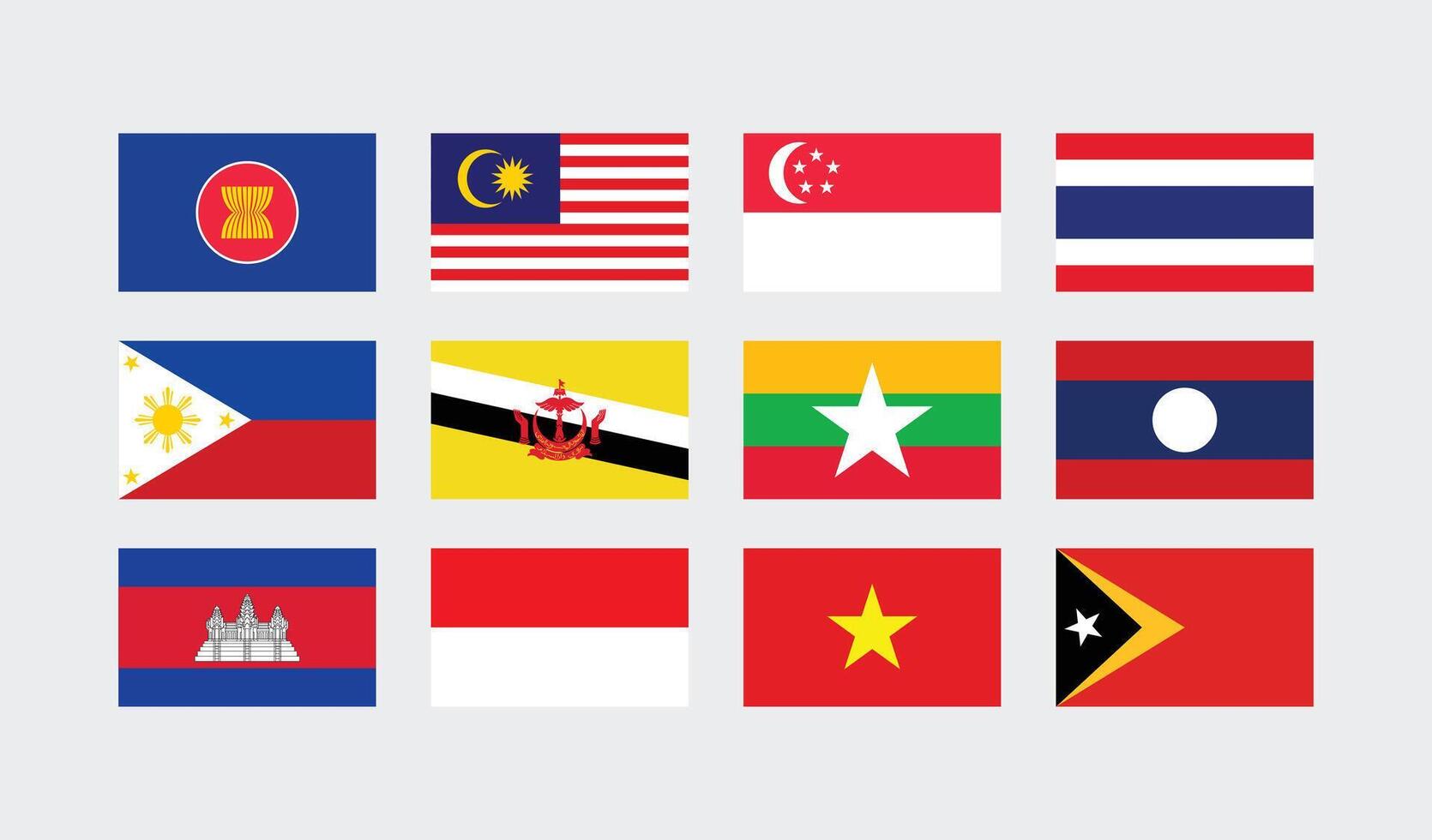National Flag of All ASEAN Countries. Set of ASEAN country Flag. vector
