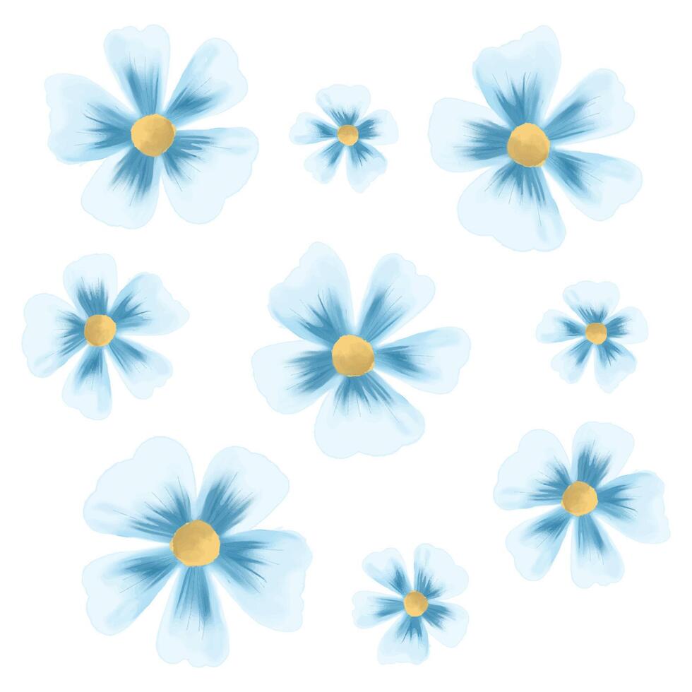 hand painted watercolour blue flower pattern design vector