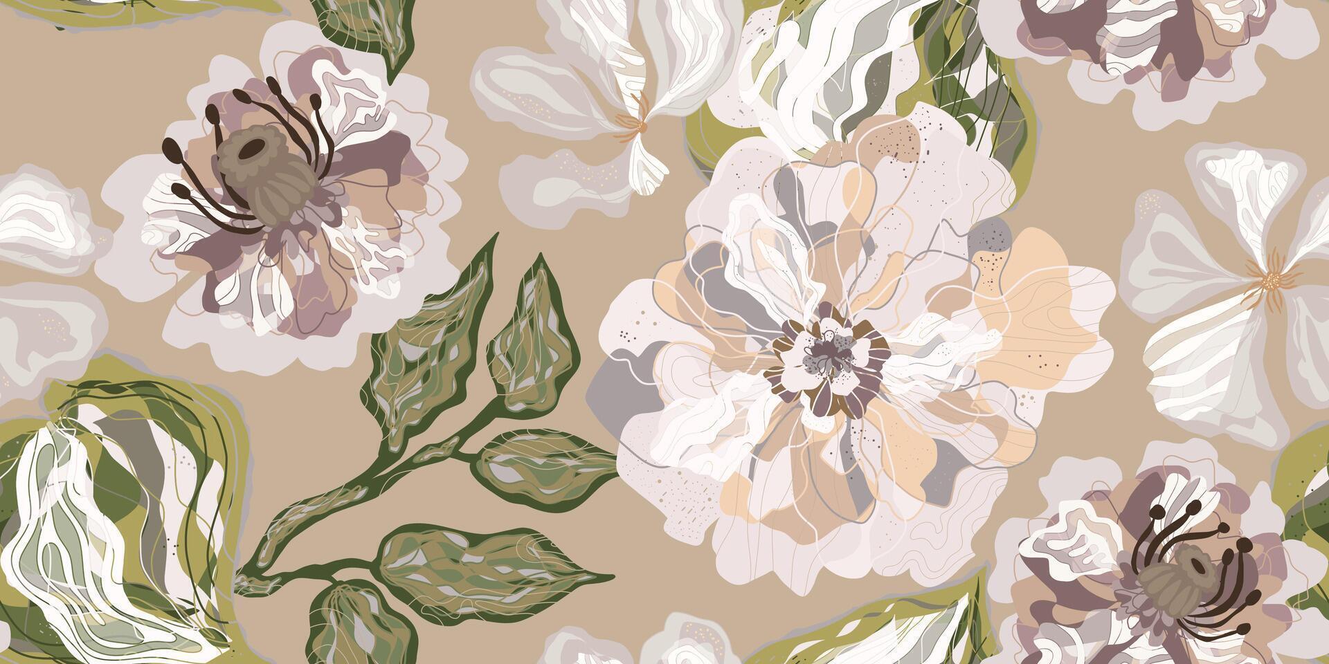 a floral pattern with white and brown flowers vector