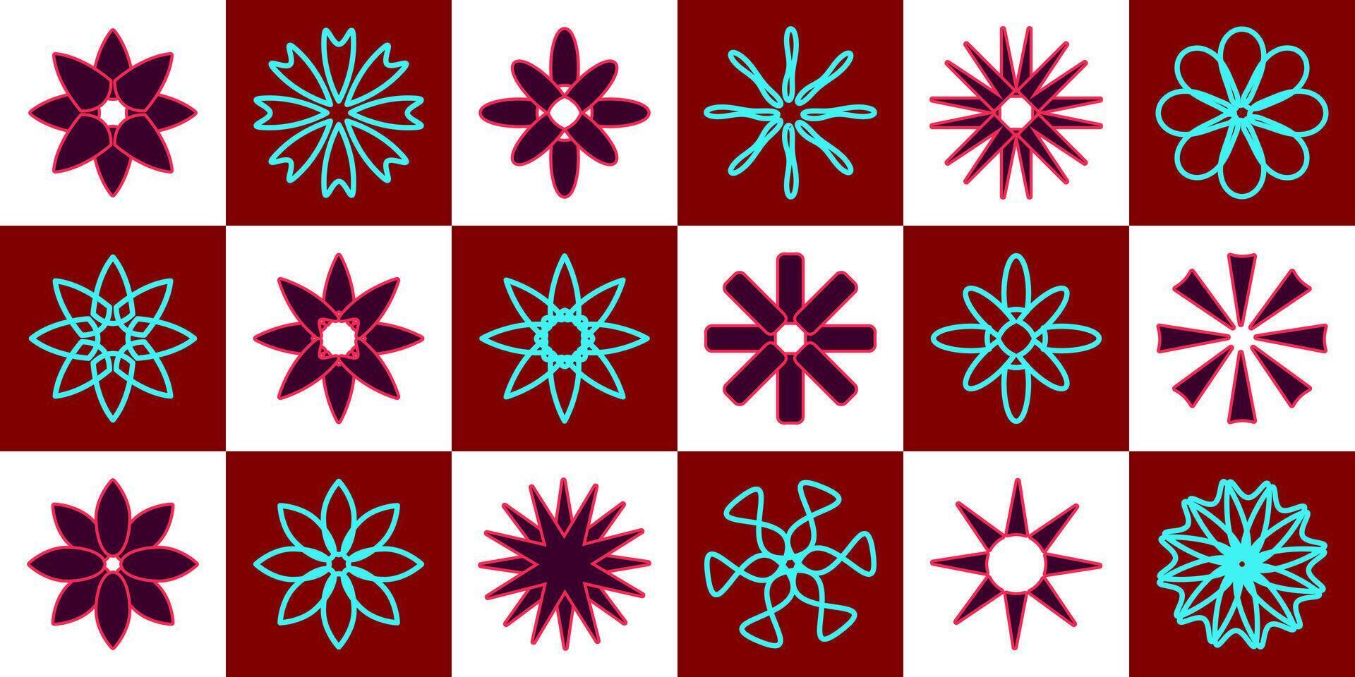 set of symmetrical rotating elliptical planes, flowers or stars vector