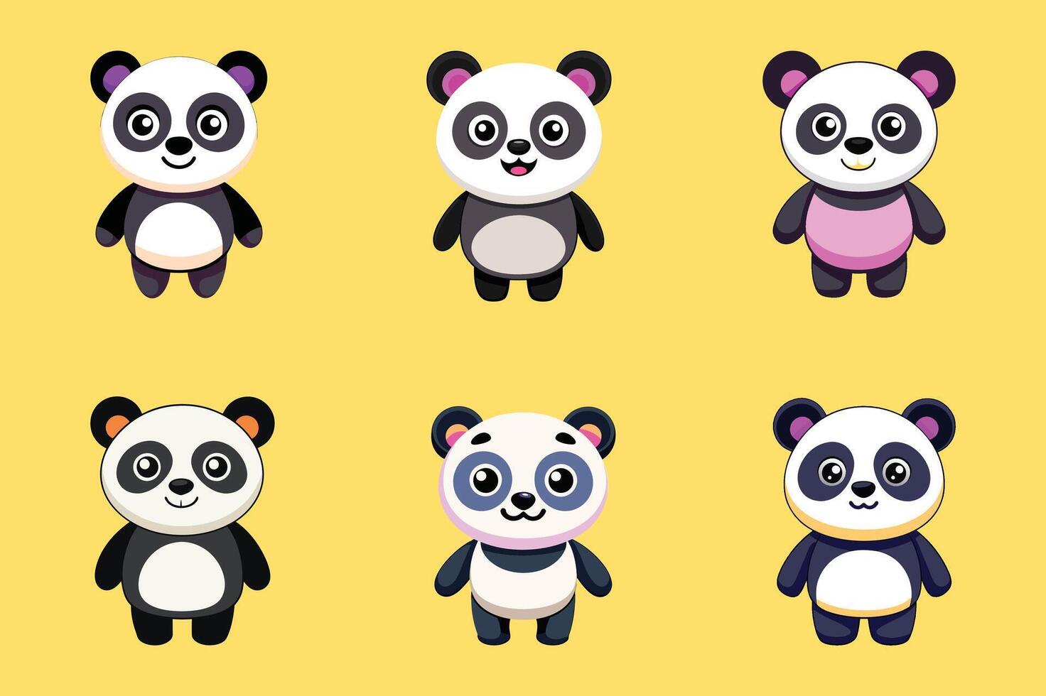 set of panda illustration vector