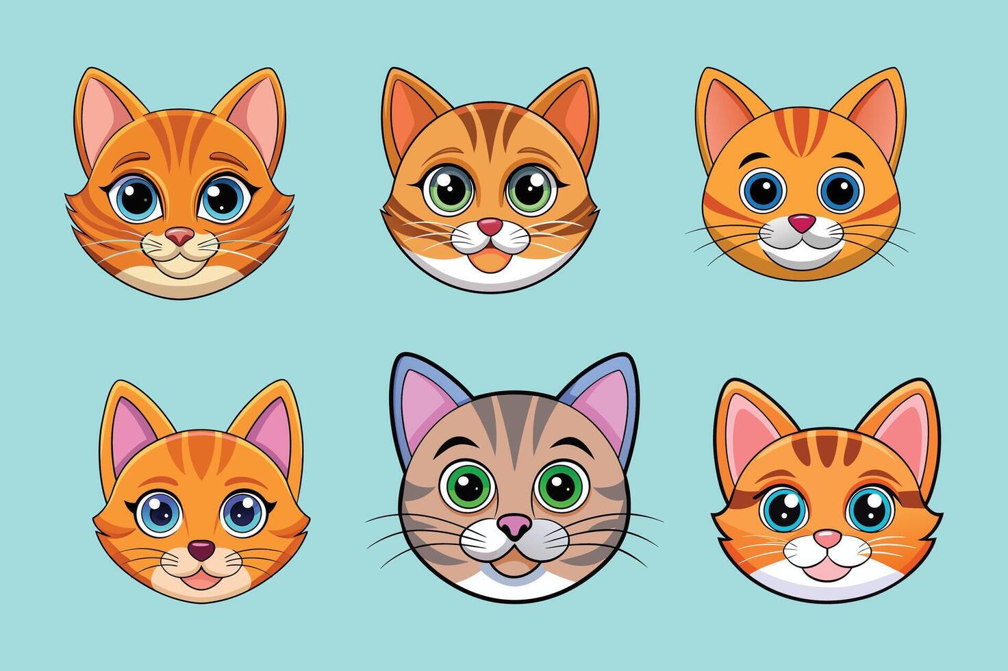 Set of cate cat face illustration vector